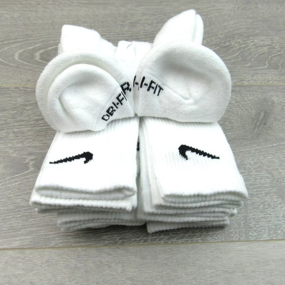 Nike Everyday Plus Dri-Fit Crew Socks White 6 Pack Womens 6-10 / Youth 5Y-7Y NEW - Picture 6 of 9